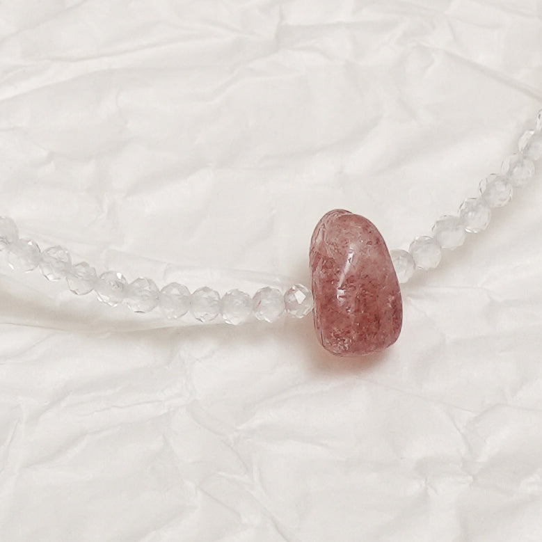 Clear Quartz & Strawberry Quartz Gemstone Necklace