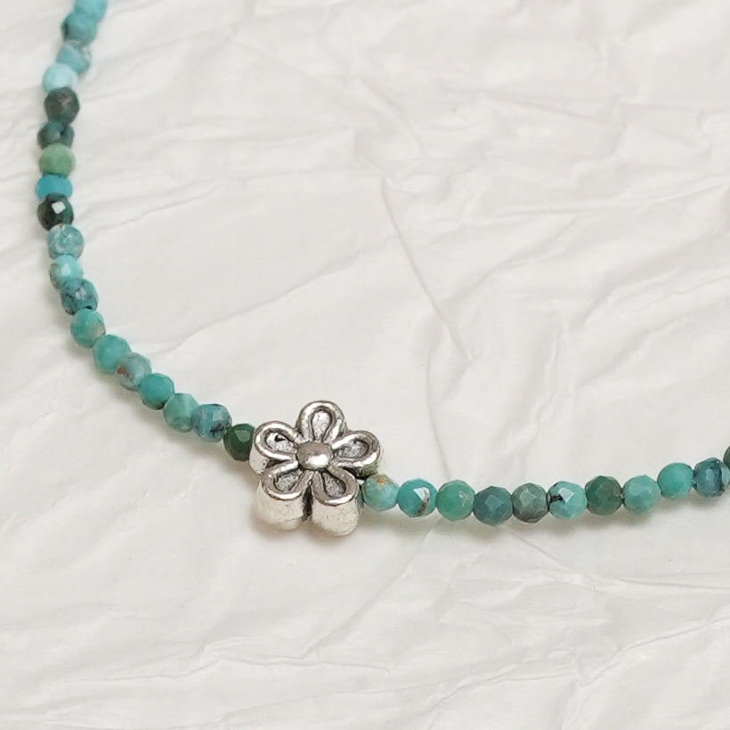 Turquoise Necklace with Sterling Silver Flower Charm