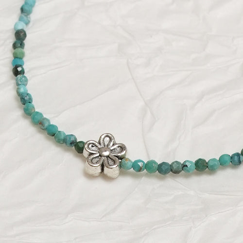 Turquoise Necklace with Sterling Silver Flower Charm