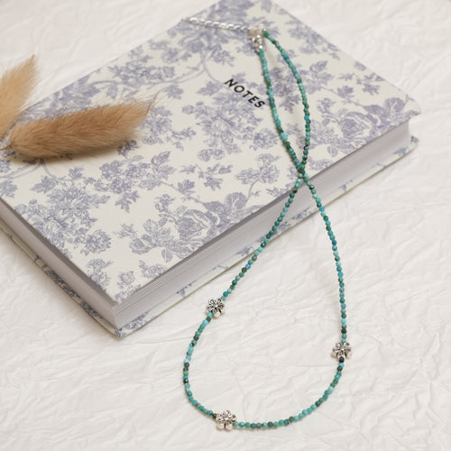 Turquoise Necklace with Sterling Silver Flower Charm