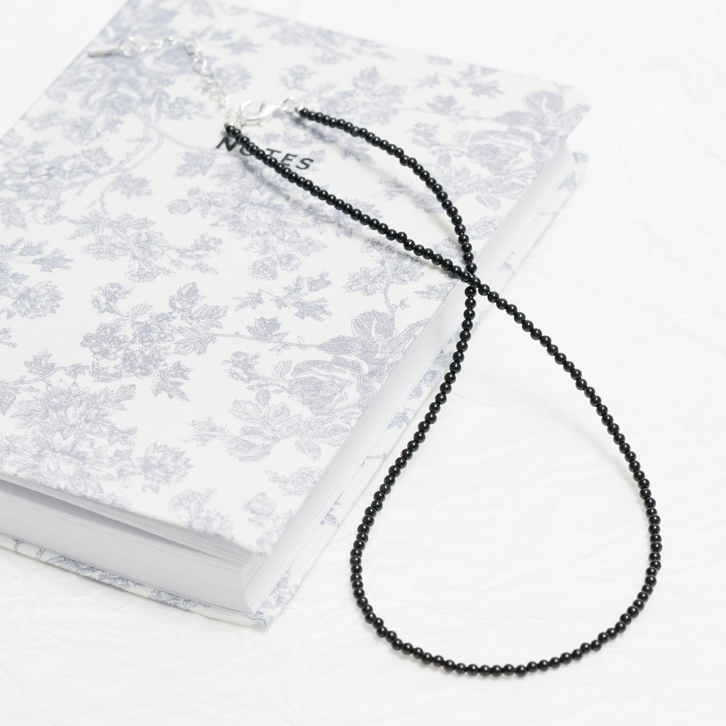 Genuine Black Agate Gemstone Beaded Necklace, Choker