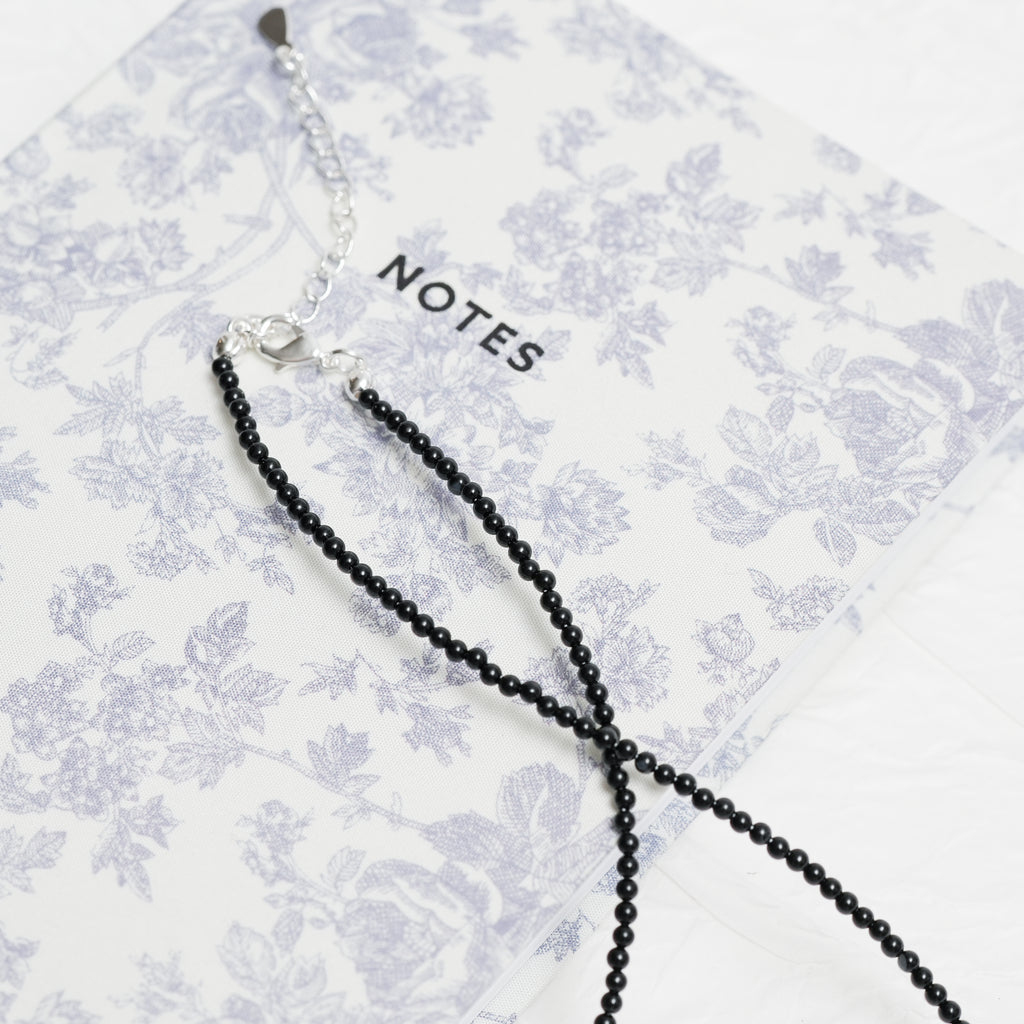 Genuine Black Agate Gemstone Beaded Necklace, Choker