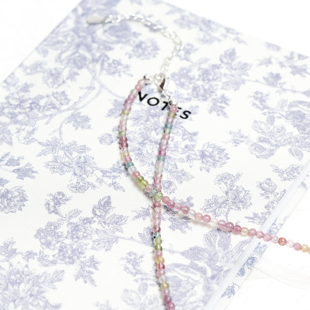 Genuine Rainbow Tourmaline Gemstone Beaded Necklace, Choker