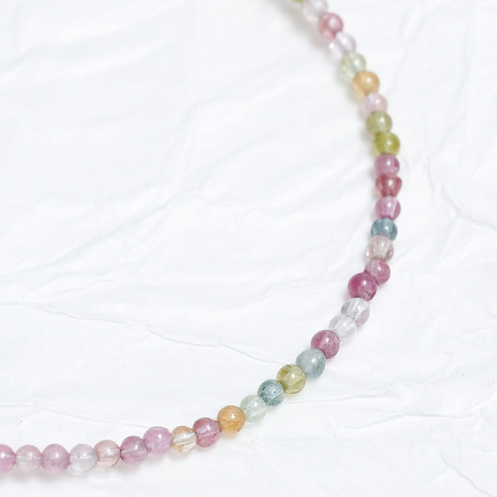 Genuine Rainbow Tourmaline Gemstone Beaded Necklace, Choker