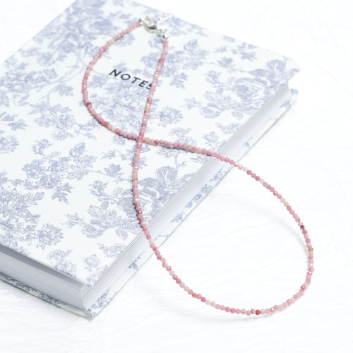 Genuine Rhodonite Gemstone Beaded Necklace, Choker