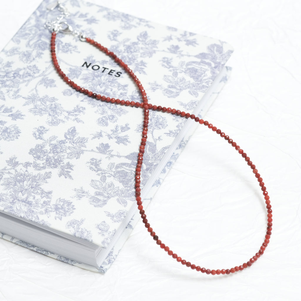 Genuine Southern Red Agate Gemstone Beaded Necklace, Choker