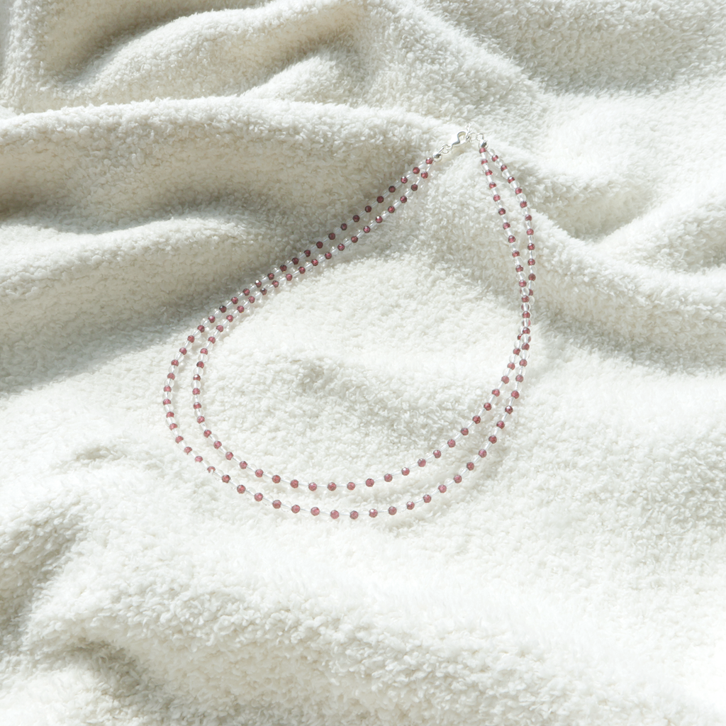 Double Strand Garnet & Clear Quartz Gemstone Necklace