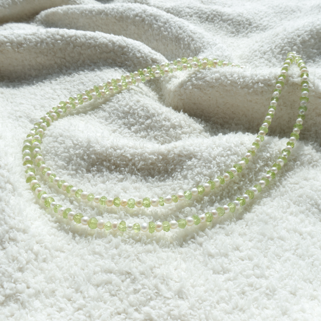 Double Strand Peridot & Pearl Necklace