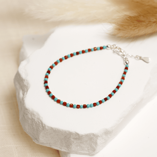 Genuine Turquoise & Southern Red Agate Gemstone Bracelet
