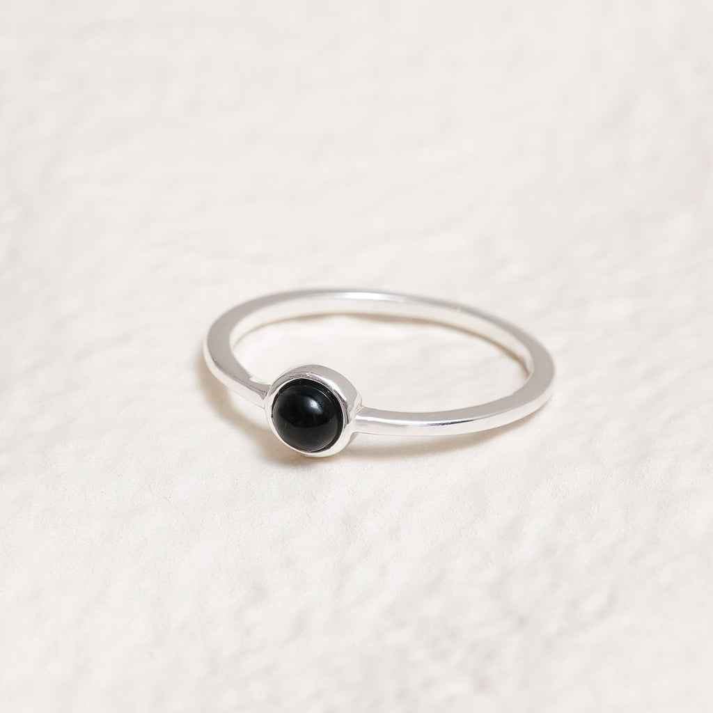 Sterling Silver Black Agate Crystal Ring