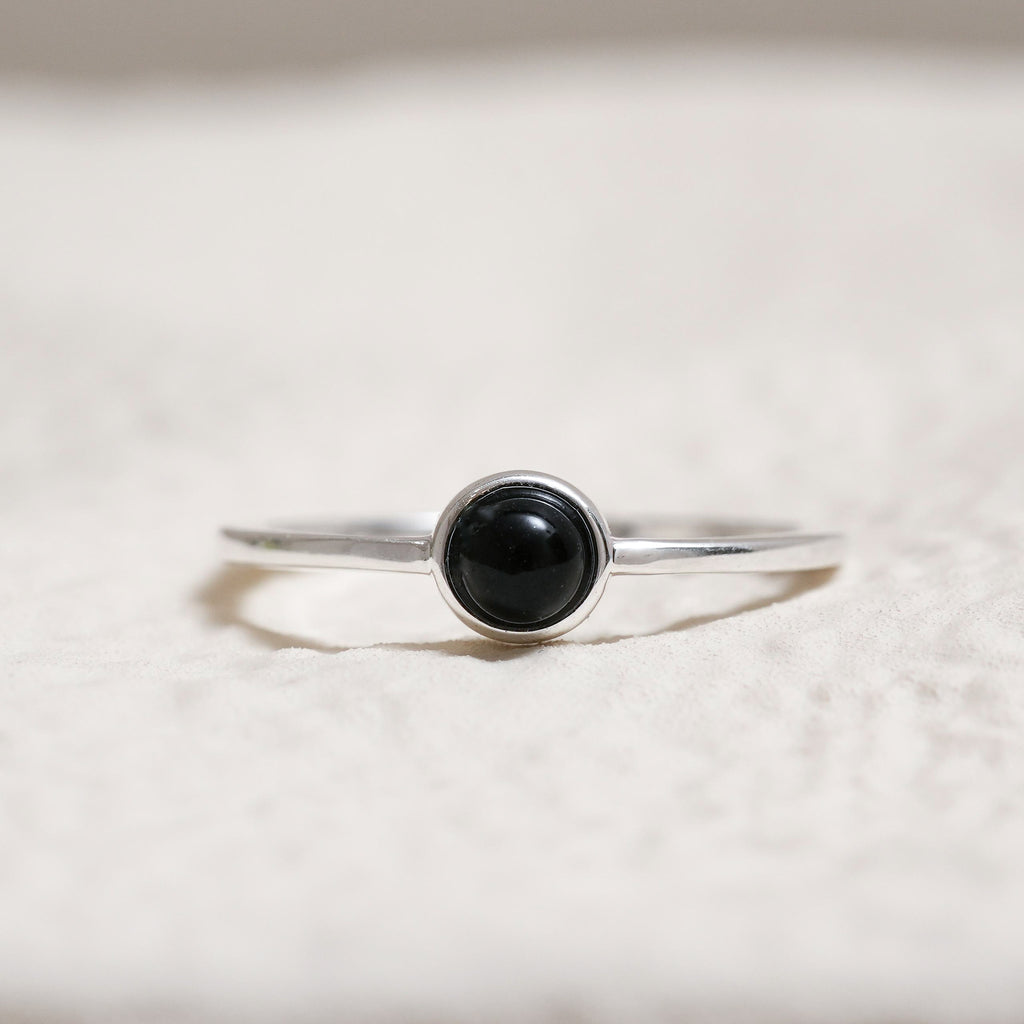 Sterling Silver Black Agate Crystal Ring