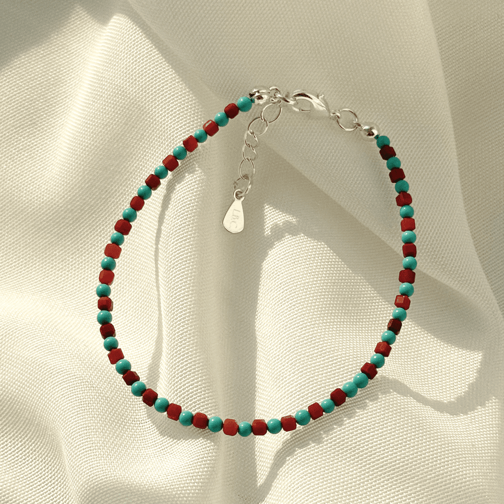 Genuine Turquoise & Southern Red Agate Gemstone Bracelet