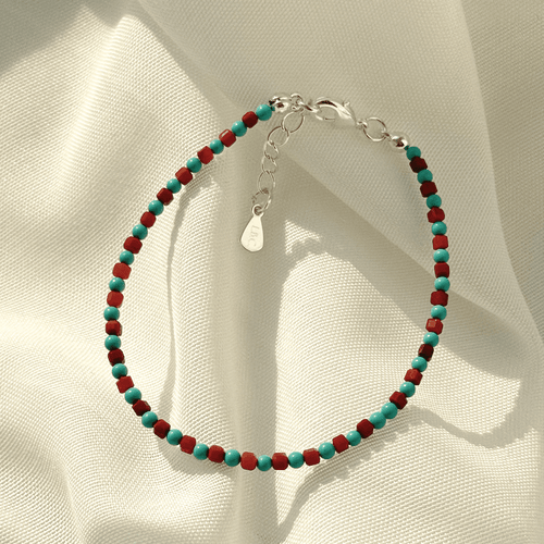Genuine Turquoise & Southern Red Agate Gemstone Bracelet